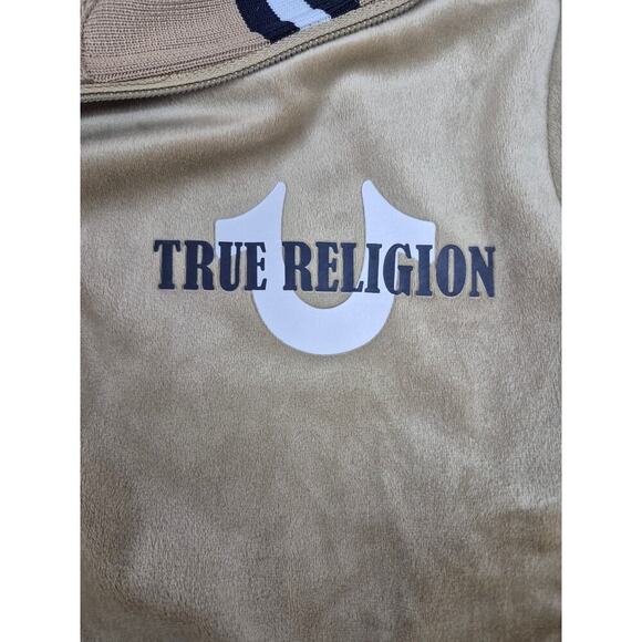 NWT True Religion Velour Tour Track Jacket Gold w/ Knit Trim Mens Sz M $139 - Picture 4 of 6